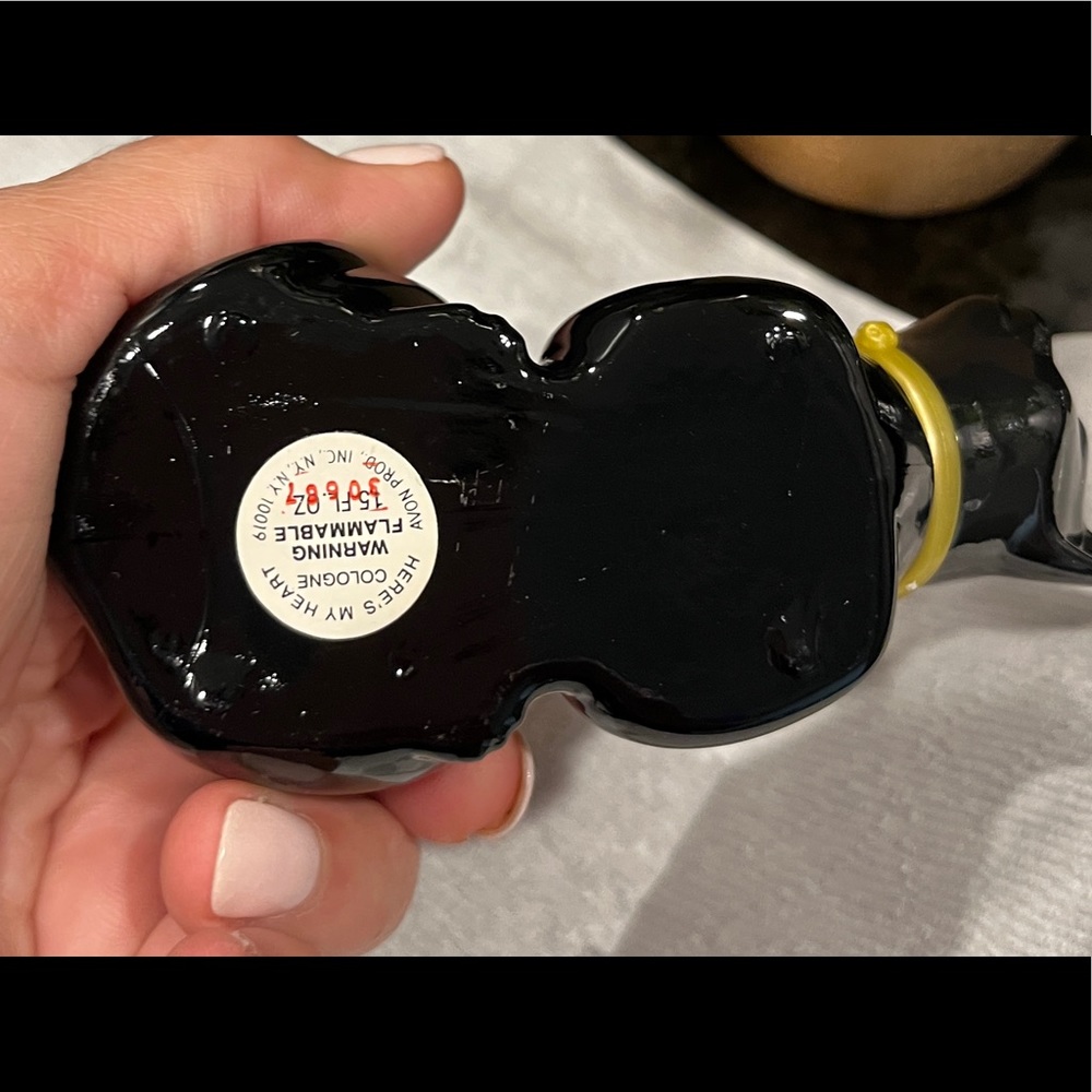 Vintage Here's My Heart Rare Avon Black Cat Cologne Perfume Bottle 1/2 full. - Picture 8 of 9